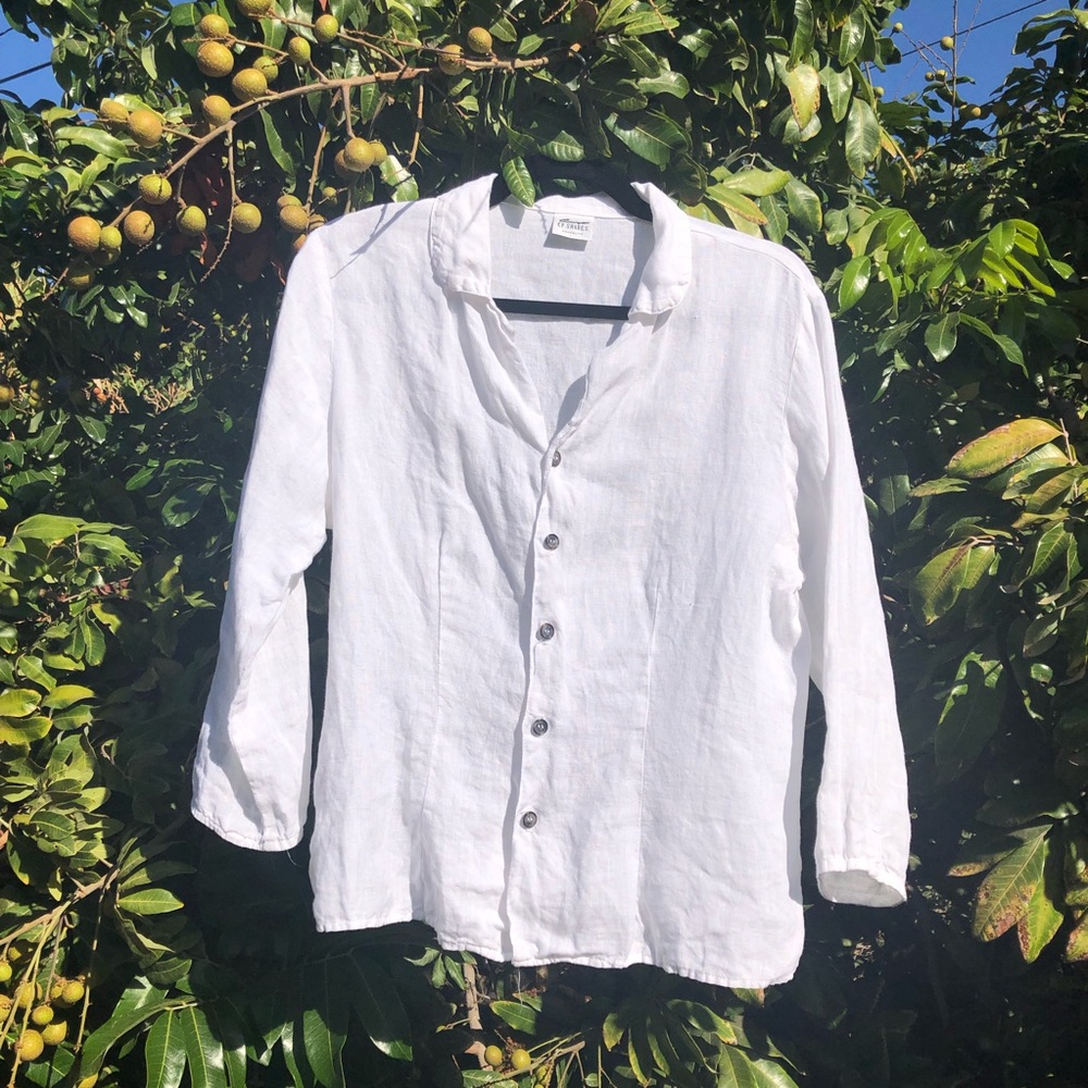 CP shades white linen button up shirt blouse
